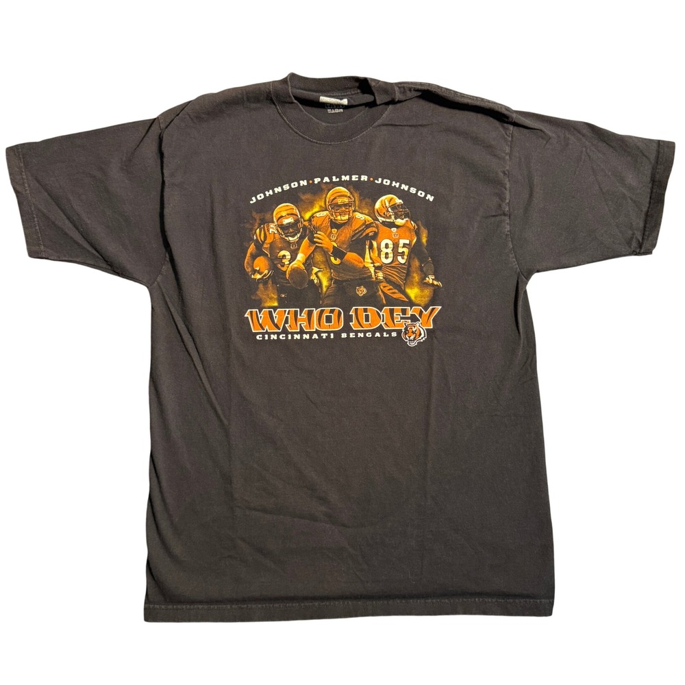 Vintage Cincinnati Bengals Who Dey Graphic T-Shirt Black Palmer Johnson 85 Large